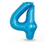 Adeyoo Blue Number 4 Balloon - 40 Inch Giant Self Inflating Digital 4 Balloon, Blue Foil Number Balloons 0-9 for Graduation Boys Men Birthday Gender Reveal Party Decorations, Photo Shoot Supplies