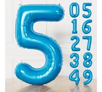 Adeyoo Blue Number 5 Balloon - 40 Inch Large Blue Foil Balloons, Self Inflating Number Balloons 0-9 for Boys Men 5th 25th 50th Birthday Anniversary Celebration Graduation Party Decorations