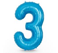 Adeyoo Blue Number Balloon 3-40" Large Blue Foil Number Balloons 0-9, Self Inflating Digital 3 Balloon for Boys 3rd 13th Men 30th Birthday Anniversary Graduation Party Decorations