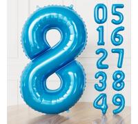 Adeyoo Blue Number Balloon 8-40" Large Blue Foil Number Balloons 0-9, Self Inflating Digital 8 Balloon for Boys Men 8th 18th 28th Birthday Anniversary Graduation Party Decorations
