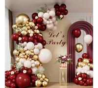 Adeyoo Burgundy Balloons Arch Kit Garland - 128 Pcs Wine Red Balloon Arch with Maroon White Balloon Glitter Gold Latex Balloons for Ruby Wedding Anniversary Birthday Prom Party Decorations