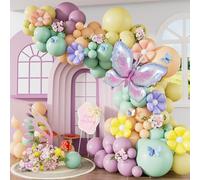 Adeyoo Butterfly Balloon Arch Kit Garland - 141Pcs Pastel Daisy Balloons Arch with Butterfly Foil Balloon Different Sizes Pastel Balloons for Easter Birthday Spring Baby Shower Boho Party Decorations