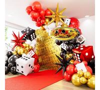 Adeyoo Casino Balloon Arch Kit Garland - 149Pcs Red Black and Gold Balloon Arch Kit with Dice Explosion Star Foil Balloons for Birthday Casino Night Las Vegas Theme Graduation Party Decorations