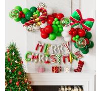Adeyoo Christmas Balloon Arch Kit Garland - Xmas Balloons with Red Green Balloon, Large Bow, Candy Cane, Merry Christmas Foil Balloons for Birthday Xmas Party Decorations, Indoors Outdoor