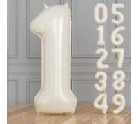 Adeyoo Cream Number 1 Balloon - 40 Inch Large Beige Number Balloons 0-9 for Birthday Decorations, Sand White Self Inflating Foil Digital 1 Balloon for Boys Girls Birthday Anniversary Party Decorations