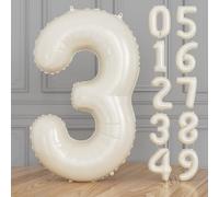 Adeyoo Cream Number Balloon 3-40" Large Beige Foil Number Balloons 0-9, Self Inflating Ivory White Digital 3 Balloon for Boys 3rd 13th Men 30th Birthday Anniversary Baby Shower Party Decorations