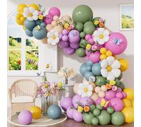 Adeyoo Daisy Balloons Arch Kit Garland - 152Pcs Pastel Balloon Arch with Daisy Foil Balloon, Colourful Fairy Balloons for Birthday Spring Baby Shower Wedding Easter Theme Party Decorations
