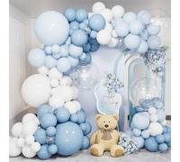 Adeyoo Dusty Baby Blue Balloon Arch Kit Garland - Blue and White Balloon Arch 138Pcs Multi-Size Slate Fog White Clear Latex Balloons for Baby Shower Christening Birthday Gender Reveal Party Decoration