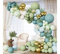 Adeyoo Dusty Blue Green Balloon Arch Kit Garland - 132Pcs Blue and Green Balloons Arch With Sand White Gold Latex confetti Balloon for Baby Shower Jungle Safari Woodland Birthday Party Decorations