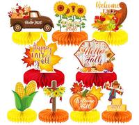 Adeyoo Fall Table Decorations - 9Pcs Fall Centerpieces for Tables Autumn Honeycomb Centerpieces 3D Pumpkin Maple Leaf Table Topper Decor for Friendsgiving Harvest Thanksgiving Party Decorations