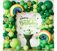 Adeyoo Green Balloon Arch Kit Garland - 114Pcs Green and Gold Balloons Arch with Polka Dot Latex Balloons, Rainbow Vortex Foil Balloon for Birthday Jungle Safari Graduation Party Decorations