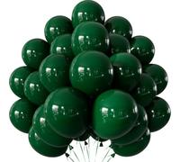 Adeyoo Green Balloons - 50 Pcs 12 Inch Dark Green Balloons Round Emerald Latex Balloon with Ribbons Shiny Party Balloon for Birthday Baby Shower Football Jungle Safari Theme Party Decorations