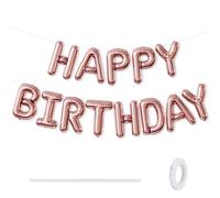 Adeyoo Happy Birthday Balloons Banner - 16 Inch Rose Gold Happy Birthday Foil Balloon Big Letter Balloons, Self Inflating Rose Gold Party Decorations for Women Girls Princess Boys Birth Party