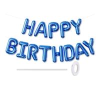 Adeyoo Happy Birthday Balloons Banner Blue- 16 Inch Blue Happy Birthday Foil Balloon Big Letter Balloons Reusable Self Inflating Balloon for Men Women Birth Party Decorations