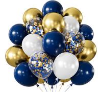 Adeyoo Navy Blue and Gold Balloons - 12 Inch Navy Blue Balloons, Graduation Balloon with Glitter Blue Gold Confetti Balloon for Retirement Graduation New Year Eve Birthday Wedding Party Decorations