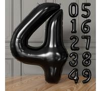 Adeyoo Number 4 Balloon Black - 40 Inch Black Number Balloons 0-9 Set, Large Self Inflating Digital 4 Helium Balloon for Girls Boys Birthday New Years Eve Anniversary Party Decorations
