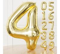 Adeyoo Number 4 Balloon Champagne Gold - 40Inch Number Balloons 0-9 Set, Large Self Inflating Digital 4 Helium Balloon for Girls Boys Birthday Anniversary Party Decorations