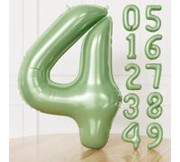 Adeyoo Number 4 Balloon Sage Green - 40Inch Number Balloons 0-9 Set, Large Self Inflating Digital 4 Helium Balloon for Birthday Baby Shower Jungle Safari Anniversary Party Decorations