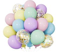 Adeyoo Pastel Balloons - 12 Inch Easter Balloons with Gold Confetti Balloon, Multicoloured Pastel Rainbow Balloon for Easter Birthday Baby Shower Wedding Unicorn Theme Party Decorations (48Pcs)