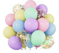 Adeyoo Pastel Balloons - 12 Inch Pastel Balloons with Gold Confetti Balloon, Multicoloured Rainbow Balloon for Birthday Baby Shower Wedding Unicorn Theme Party Decorations (48Pcs)