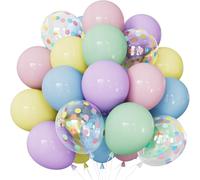 Adeyoo Pastel Balloons - 50 Pcs 12 Inch Rainbow Balloons with Clear Rainbow Print Balloon, Multicoloured Easter Pastel Balloon for Easter Birthday Baby Shower Wedding Unicorn Theme Party Decorations