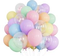 Adeyoo Pastel Balloons, 50 Pcs Pastel Rainbow and Clear Balloons | 12 Inch Macaron Colourful Balloons, Multicoloured Balloons for Birthday Baby Shower Wedding Easter Unicorn Party Decorations
