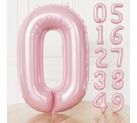 Adeyoo Pastel Pink Number 0 Balloon - 40 Inch Large Self Inflating Foil Digital 0 Balloon, Light Baby Pink Number Balloons 0-9 for Girls Women Birthday Anniversary Graduation Party Decorations