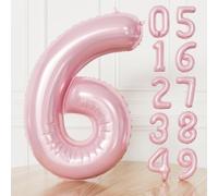 Adeyoo Pastel Pink Number 6 Balloon - 40 Inch Large Self Inflating Baby Light Pink Balloons, 0-9 Foil Number Balloons Set for Girls Women Birthday Baby Shower Anniversary Party Decorations
