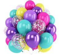Adeyoo Pink Blue Purple Balloons - 12 Inch Colourful Rainbow Balloons Hot Pink Metallic Purple Yellow Teal Confetti Balloon, Rainbow Party Balloon for Magic Theme Birthday Party Decorations, 50 Pcs