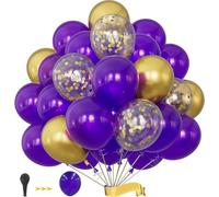 Adeyoo Purple and Gold Balloons, 12 Inch 50 Pcs Dark Purple Balloons Gold Metallic Balloon Glitter Confetti Balloon for Birthday Wedding Graduation Engagement Hen Party Decorations