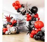 Adeyoo Red and Black Balloon Arch Kit Garland - Red Black Silver Balloons Arch Kit with Explosion Star Balloons, Confetti Latex Balloon for Birthday Poker Card Anniversary Graduation Party Decorations