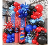 Adeyoo Red Blue Black Balloon Arch Garland Kit - Royal Blue Black Red Balloons Arch with Explosion Star Foil Balloons for Halloween Birthday Baby Shower Wedding Anniversary Party Decorations