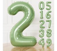 Adeyoo Sage Green Number 2 Balloon - 40 Inch Large Self Inflating Foil Digital 2 Balloon, Sage Green Number Balloons 0-9 for Birthday Baby Shower Jungle Safari Anniversary Party Decorations