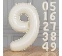 Adeyoo Sand White Number 9 Balloon - 40" Large Beige Digital 9 Balloon for Boys Girls 9th Birthday, Self Inflating Cream Number Balloons 0-9 for Women Men Birthday Anniversary Party Decorations