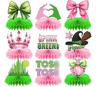 Adeyoo Wicked Table Decorations - 9 Pcs Witch Theme Party Decorations, Wicked Centerpiece for Table Green and Pink Honeycomb Centerpieces Toppers for Witch Princess Birthday Magical Party Supplies