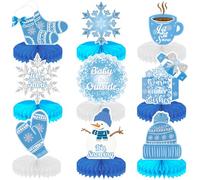Adeyoo Winter Centerpieces for Table - 9Pcs Snowflake Table Decorations, Let It Snow Party Decorations Snowflake Snowman Honeycomb Centerpieces for Christmas Winter Wonderland Birthday Party Supplies
