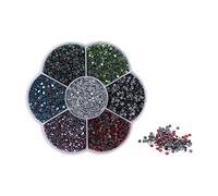 Adfaga 10080Pcs Flat Back Rhinestones Round Glass Beads Iridescent Sparkling DIY Craft for Nail Art Makeup Jewelry Clothing Decoration Dazzling Colorful Premium Quality (S607-1 Seven Colors)