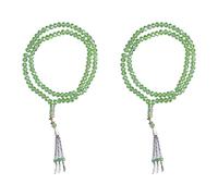 Adfaga 2Pcs Premium Muslim Beads Tasbih Rosary with Exquisite Mihrab Separators for Daily and Gift Colored Glaze Mini Size 8mm Bead Diameter (Green)