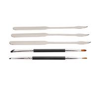 Adfaga 2pcs Professional Makeup Brush Set with 3pcs Spatula Ultra Thin Double Head Soft Wood Handle for Eye Makeup Smoky Look and Eyebrow Design