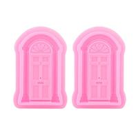 Adfaga 2PCS Retro Door Window Silicone Baking Molds Non Stick Reusable Fondant Chocolate Cake Cookie DIY Decorating Tools for Home Bakers Party Pink 14x9cm