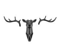 Adfaga 3D Deer Head Wall Hook Hanger Rack Holder No Drill Required Durable Plastic Coat Key Jewelry Decorative Wall Mount for Living Room Bathroom Black Grey 7.3x6.7 Inches (Black)