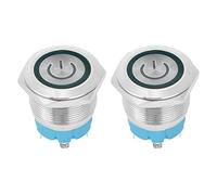 Adfaga 4 Pin Push Button Switch Metal Self Reset with LED Light 22mm Diameter Stainless Steel Housing for Industrial Equipment and DIY Electronics 2PCS Pack (Green)
