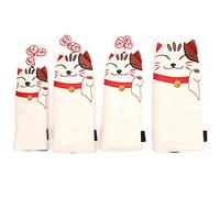 Adfaga 4PCS Golf Headcovers Waterproof PU Leather with Cute Cartoon Cat Embroidery Club Protector Set 1 3 5 UT Driver Iron Wood Covers for Men Women Golf Players