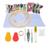 Adfaga 50 Colors Thread Skeins Embroidery Needle Set with 5 Hoops Craft Kit for DIY Stitch Needle Felting Sewing Projects Premium CVC Yarn Material Complete Starter Bundle