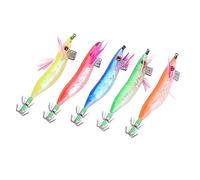 Adfaga 5PCS Glow In The Dark Artificial Squid Jigs Shrimp Lures Fishing Baits with Sharp Hooks for Saltwater Freshwater Fishing 10cm 43g