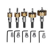 Adfaga 5PCS Premium Metal Hole Saw Bit Set High Carbon Steel TiN Coated Drill Kit with Hex Wrench Spring for Wood Metal Plastic 16mm 18.5mm 20mm 25mm 30mm Opening Diameters Profess