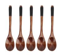 Adfaga 5PCS Wooden Spoons Set Long Handle Kitchen Utensils for Cooking Mixing Serving Soup Salad Yogurt Beech Wood Durable 4.3x22.5cm