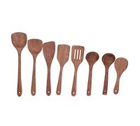 Adfaga 8 Piece Wooden Kitchen Utensil Set Natural Non Cooking Tools Spatula Spoon Stirring Mixing Serving Kit for Home Chefs Wooden Color Hand Polished