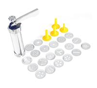 Adfaga Cookie Press Kit Stainless Steel Biscuit Maker with 20 Molds 4 Nozzles for Homemade Cookies Cake Decorating Tools Kitchen Baking Essentials Silver 21x15.5cm