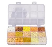 Adfaga Glass Seed Beads 15 Colors Multicolor Craft Beads for Jewelry Making DIY Bracelets Necklaces Accessories Sorted in Plastic Storage Box 17.4 x 10.2 x 1.8cm (Yellow)
